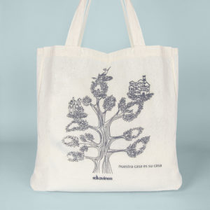 Image of Davines beige tote bag with tree design on front