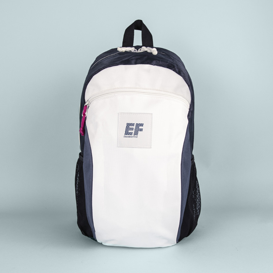 Image of EF Tours white, navy and black backpack